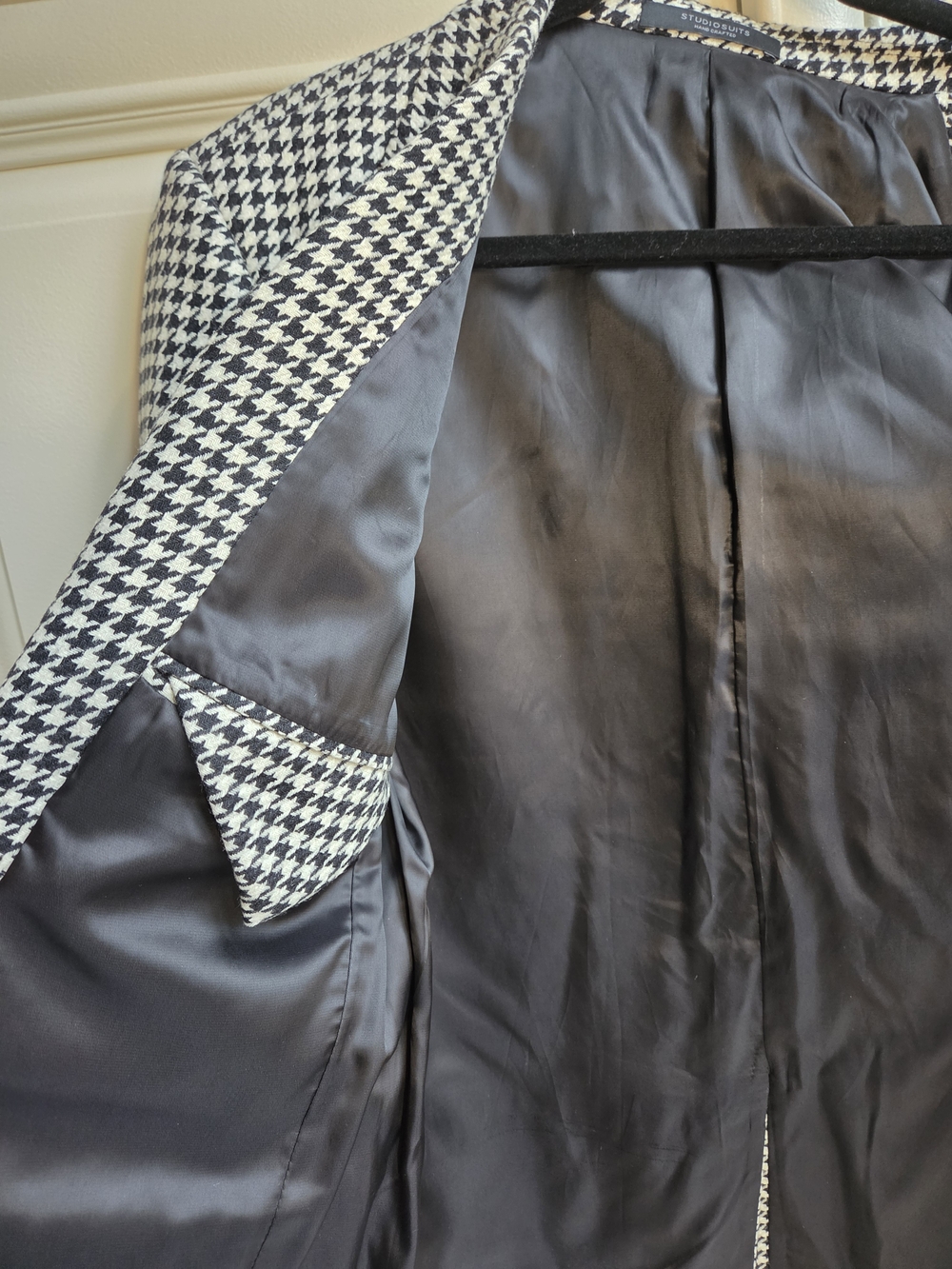 Men's Houndstooth Blazer in Black & White 39Regular - Picture 3 of 9
